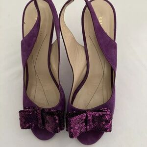 KATE SPADE PURPLISH PINK SUEDE SEQUIN BOW PUMP SLINGBACK WOME SZ 8B